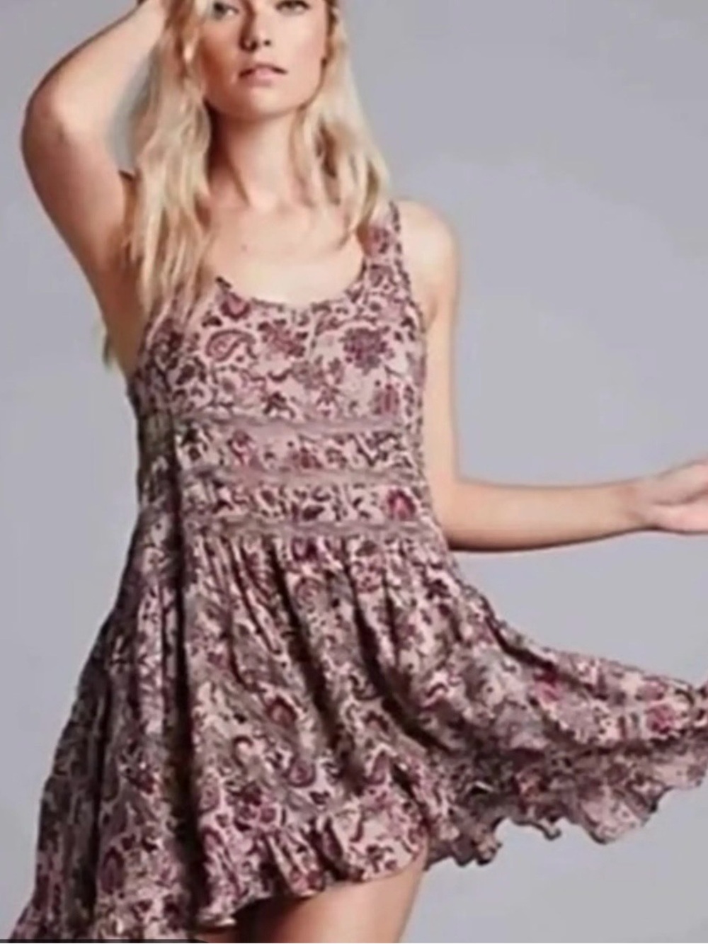 Intimately Free People Purple Floral Voile Tank Mini Dress Sz XS